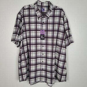 Westport Size 3XB No Tuck Short Sleeve Button Shirt Stretch Performance Plaid